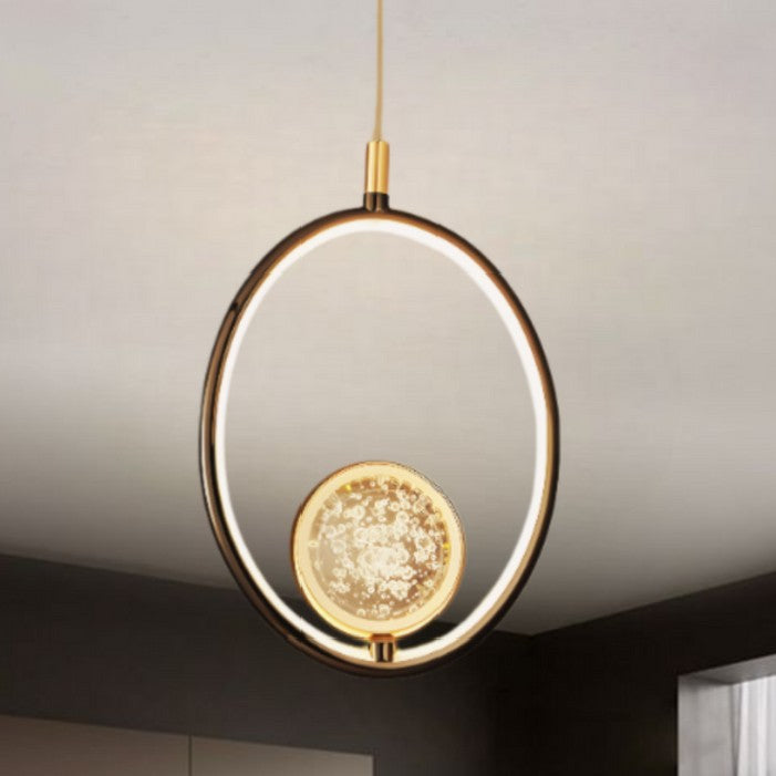 CRYSTAL LED GOLD RING PENDANT LIGHT